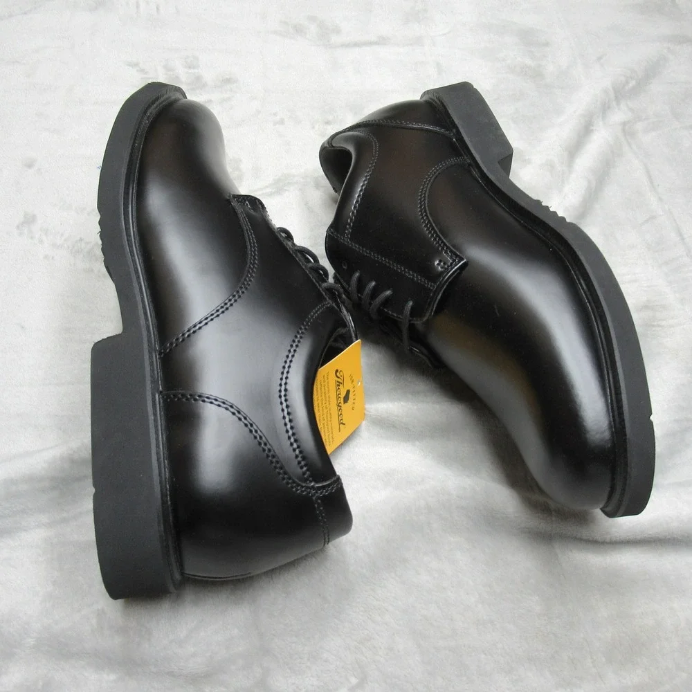 Thorogood Mens Shoes 11M Black Oxford Slip Resistant Leather Lace High Shine NEW
